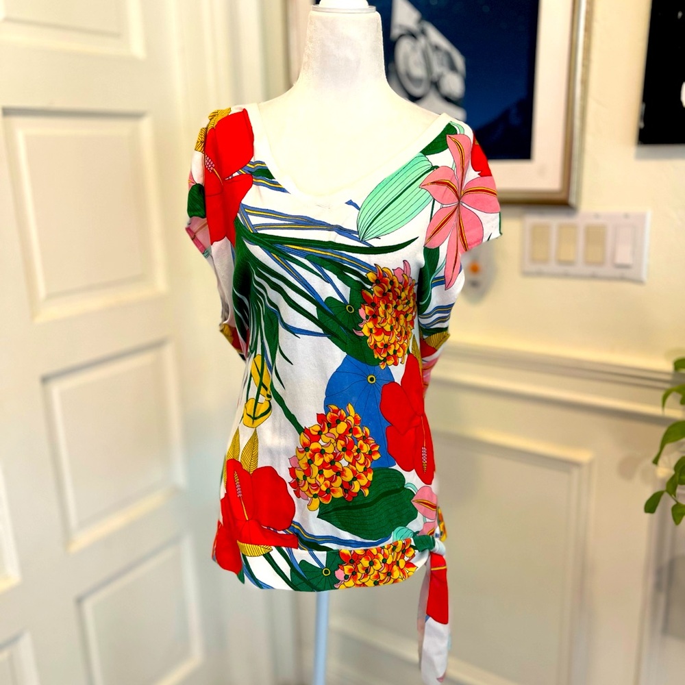 EUC Talbots Tropical Floral short sleeved knit sweater/top sz XL
